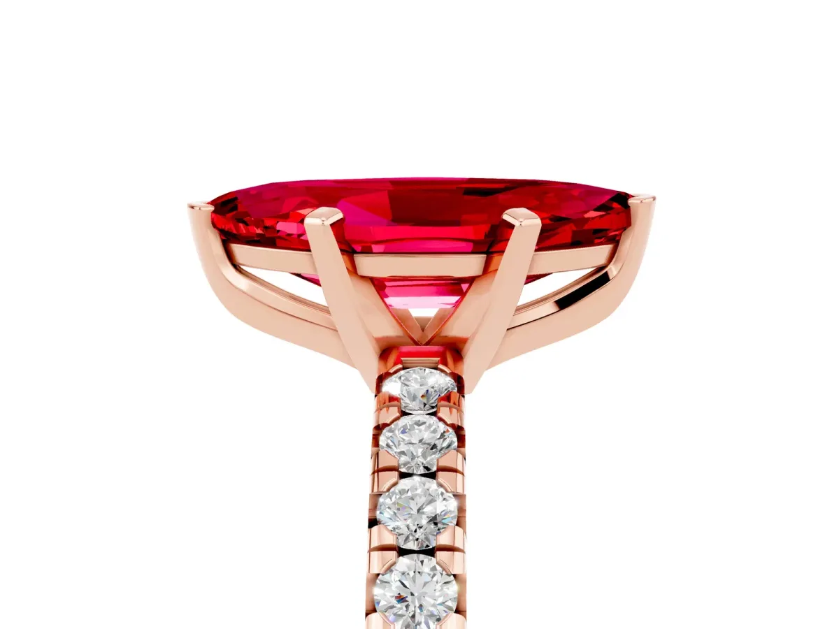 Marquise Cut Ruby Solitaire Pavé Engagement Ring with Round Band and Prong Setting Rose gold