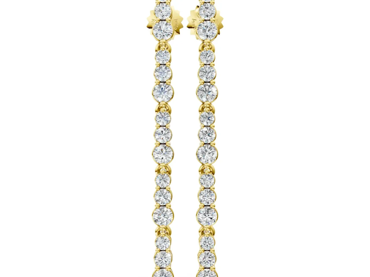 Round Diamond Graduated Dangle Earrings Yellow gold