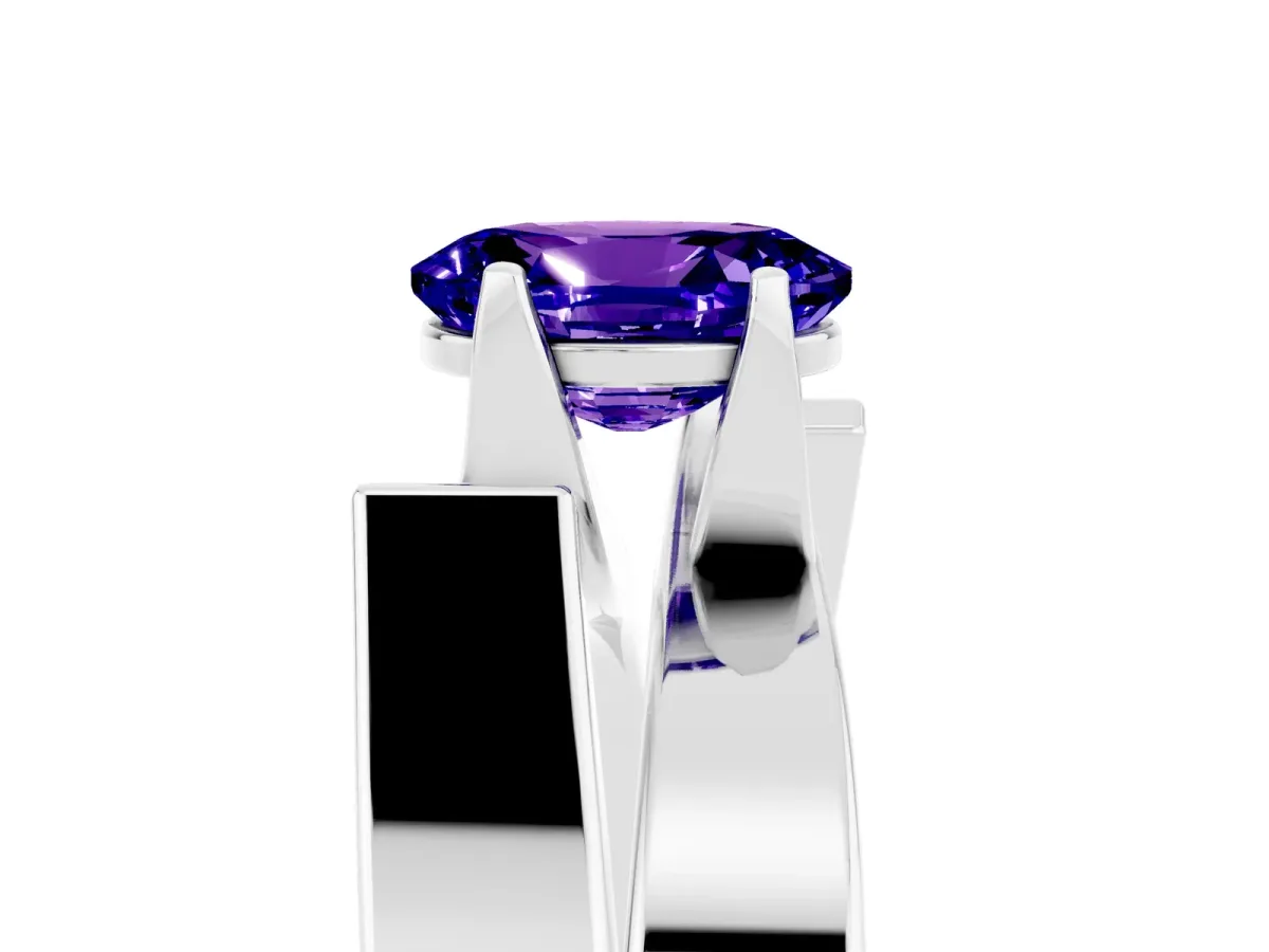 Modern Tension Set Oval Cut Tanzanite Solitaire Wide Band Ring Silver
