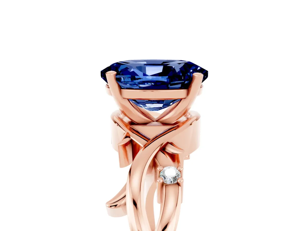 Oval Cut Blue Sapphire Solitaire Ring with Twisted Band and Prong Setting Rose gold