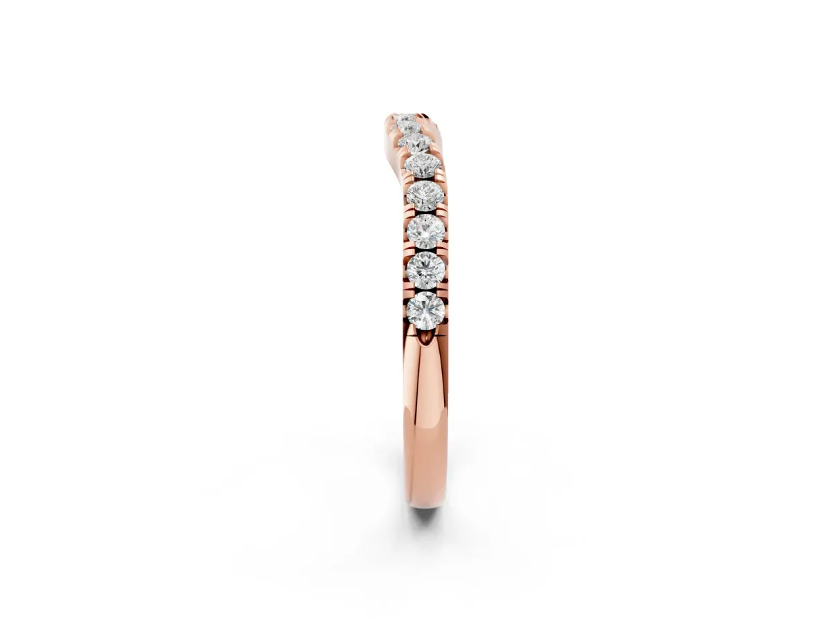 Round Diamond Curved Pavé Wedding Band with Shared Prong Setting Rose gold