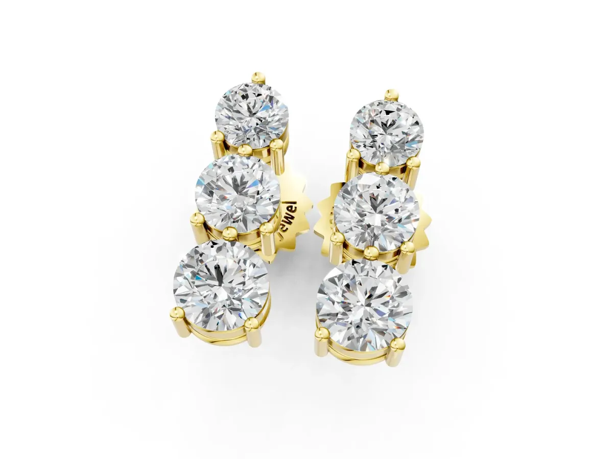 Three-Stone Round Diamond Prong-Set Drop Earrings Yellow gold