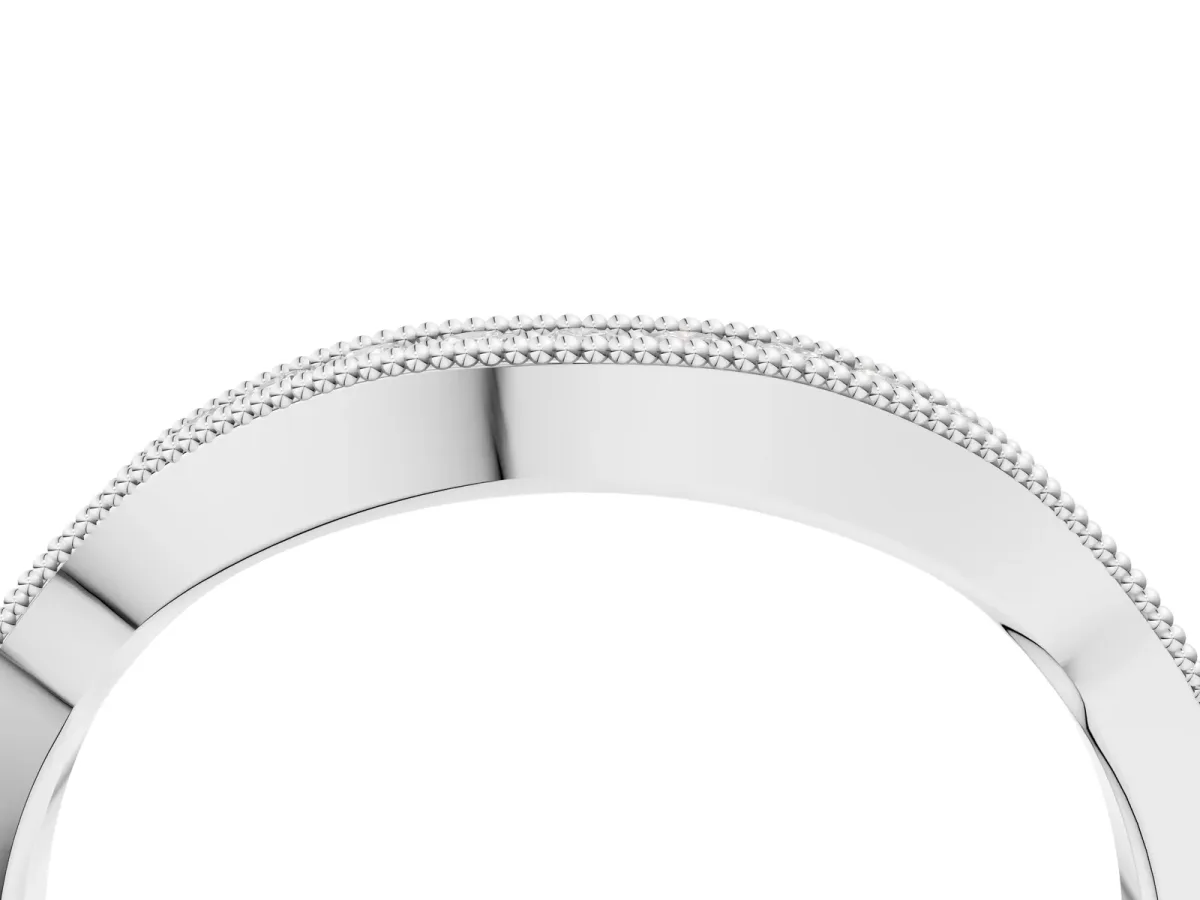 Curved Pavé Diamond Milgrain Band with Round Brilliant Stones Silver