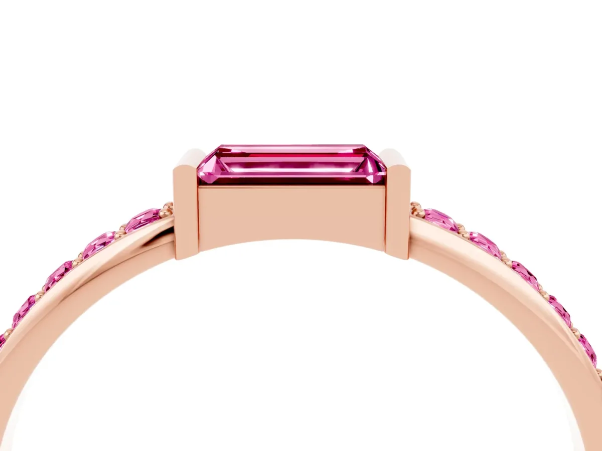 Baguette Pink Sapphire Pavé Band with Bar Setting Rose gold