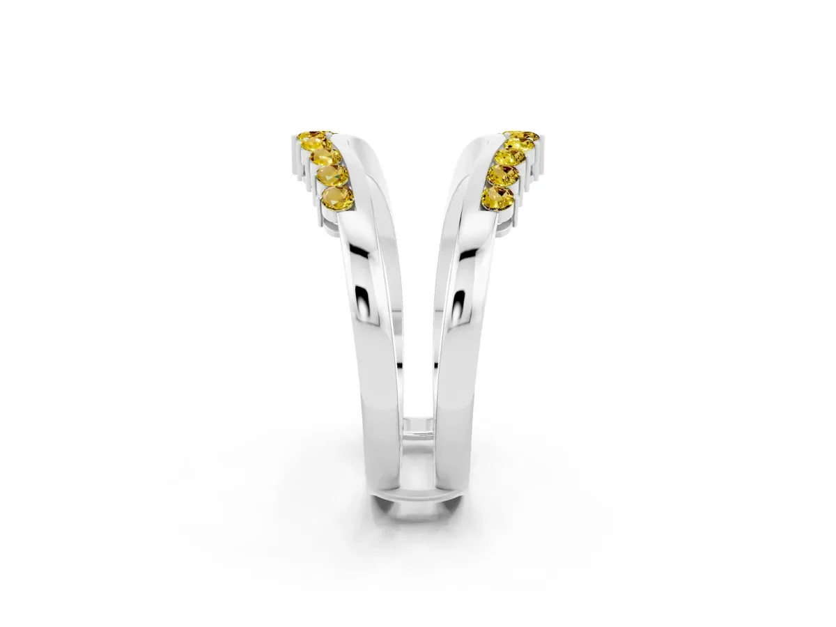 Round Yellow Sapphire Chevron Contour Band with Prong Setting Silver