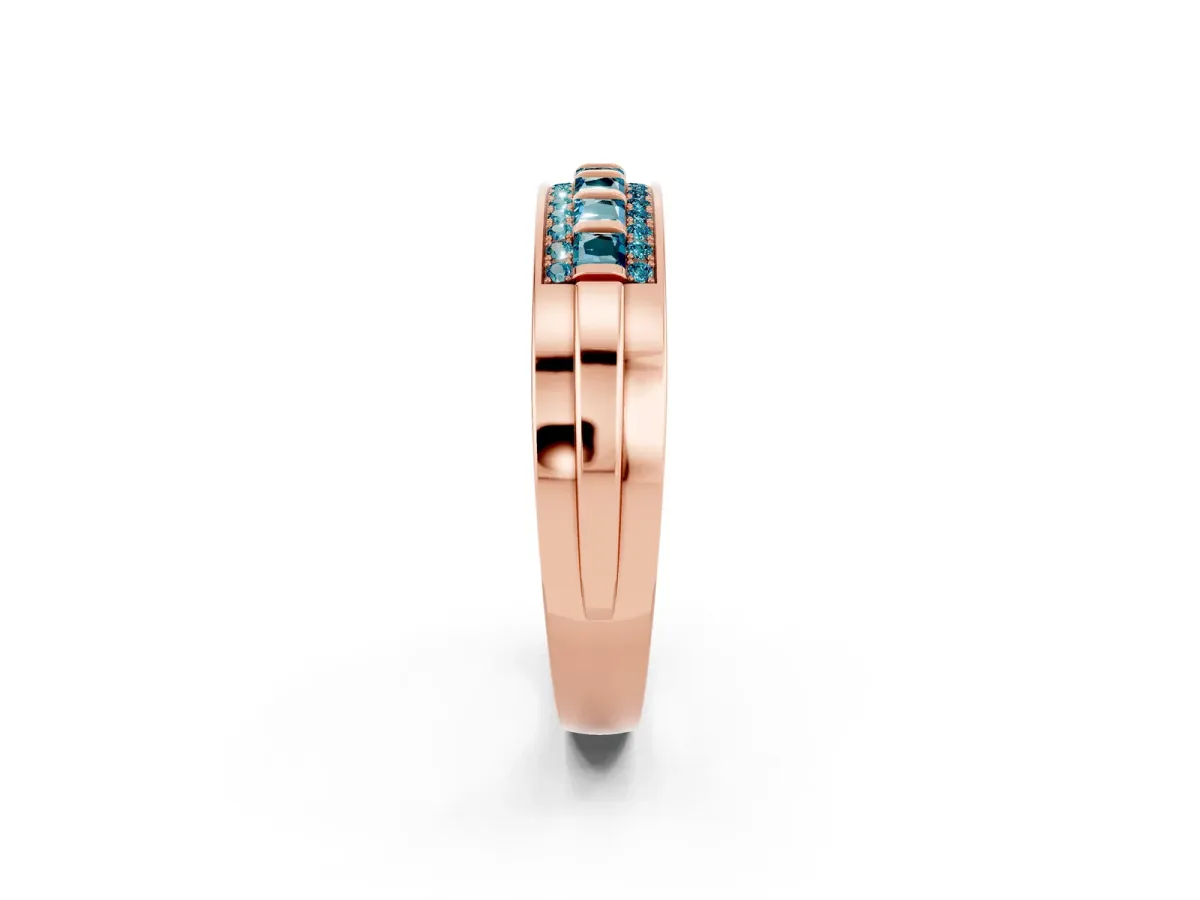 Bar-Set Princess Cut Blue Topaz Pavé Band Rose gold