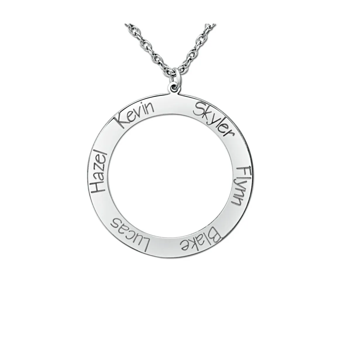 Gold/Silver Open Circle Pendant with Engraved Names Silver