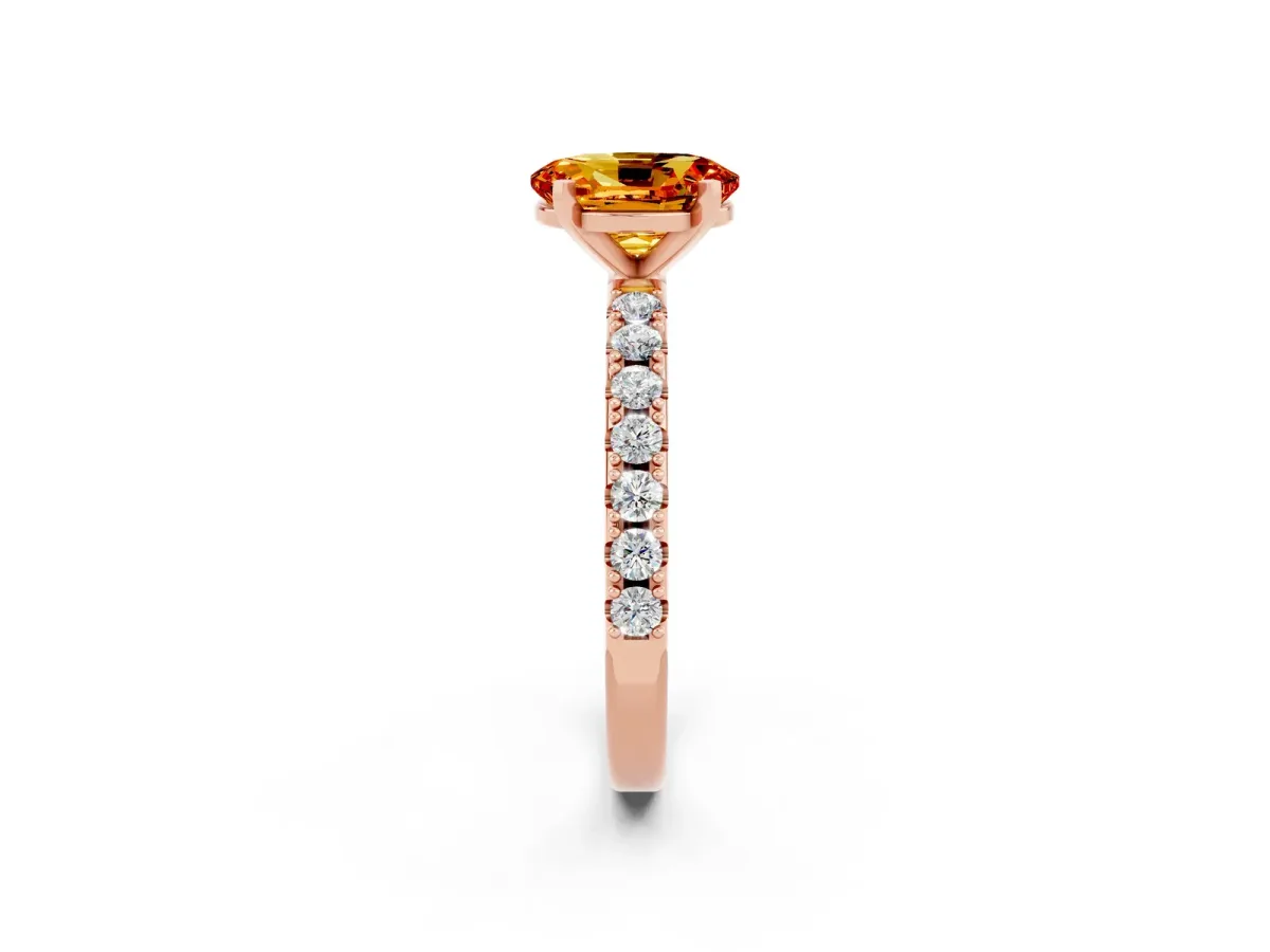 Oval Cut Citrine Solitaire Pavé Band with Four-Prong Setting Rose gold
