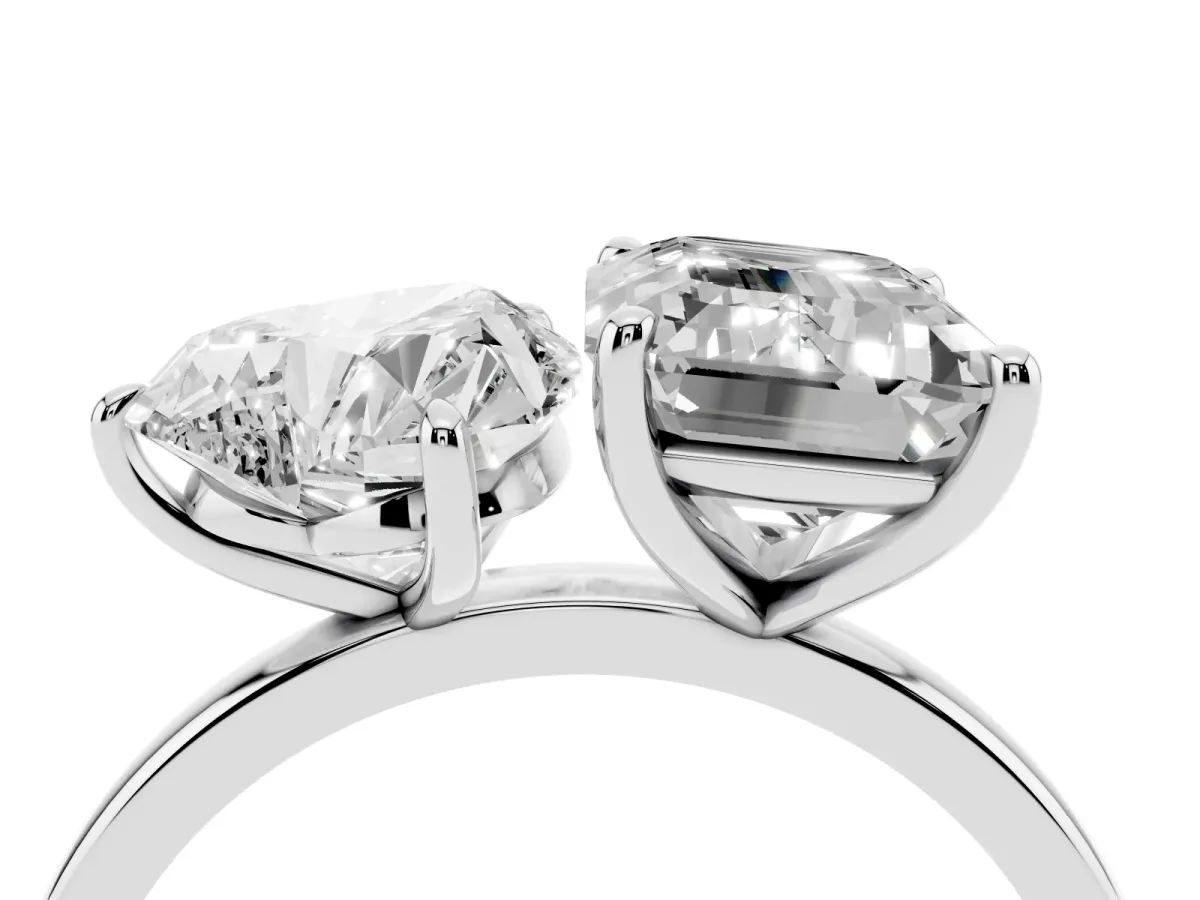 Heart Cut and Emerald Cut Toi Moi Ring with Prong Setting Platinum