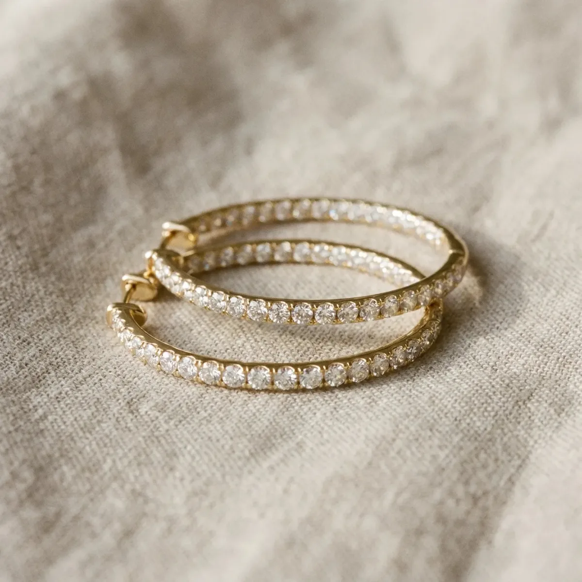 Round Diamond Pave Hoop Earrings with Channel Setting Yellow gold