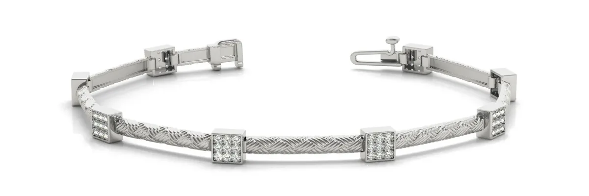 Square Pave Diamond Cable Bracelet with Box Clasp White gold