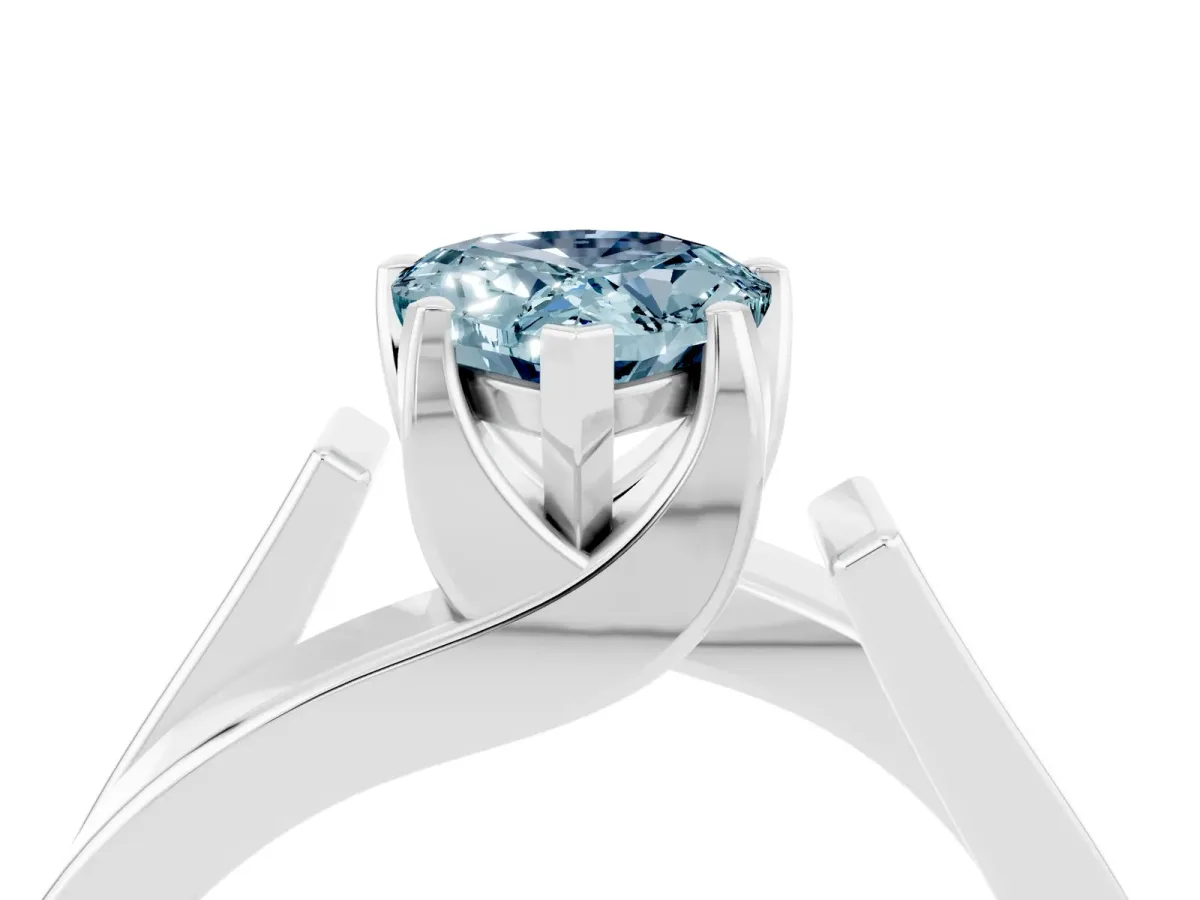 Modern Tension Set Pear Cut Aquamarine Solitaire Wide Band Ring Silver