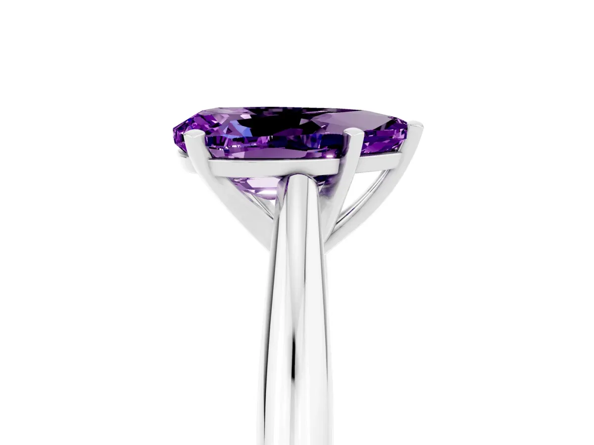 Pear Cut Amethyst Solitaire Engagement Ring with Cathedral Setting and Four-Prong Mount White gold