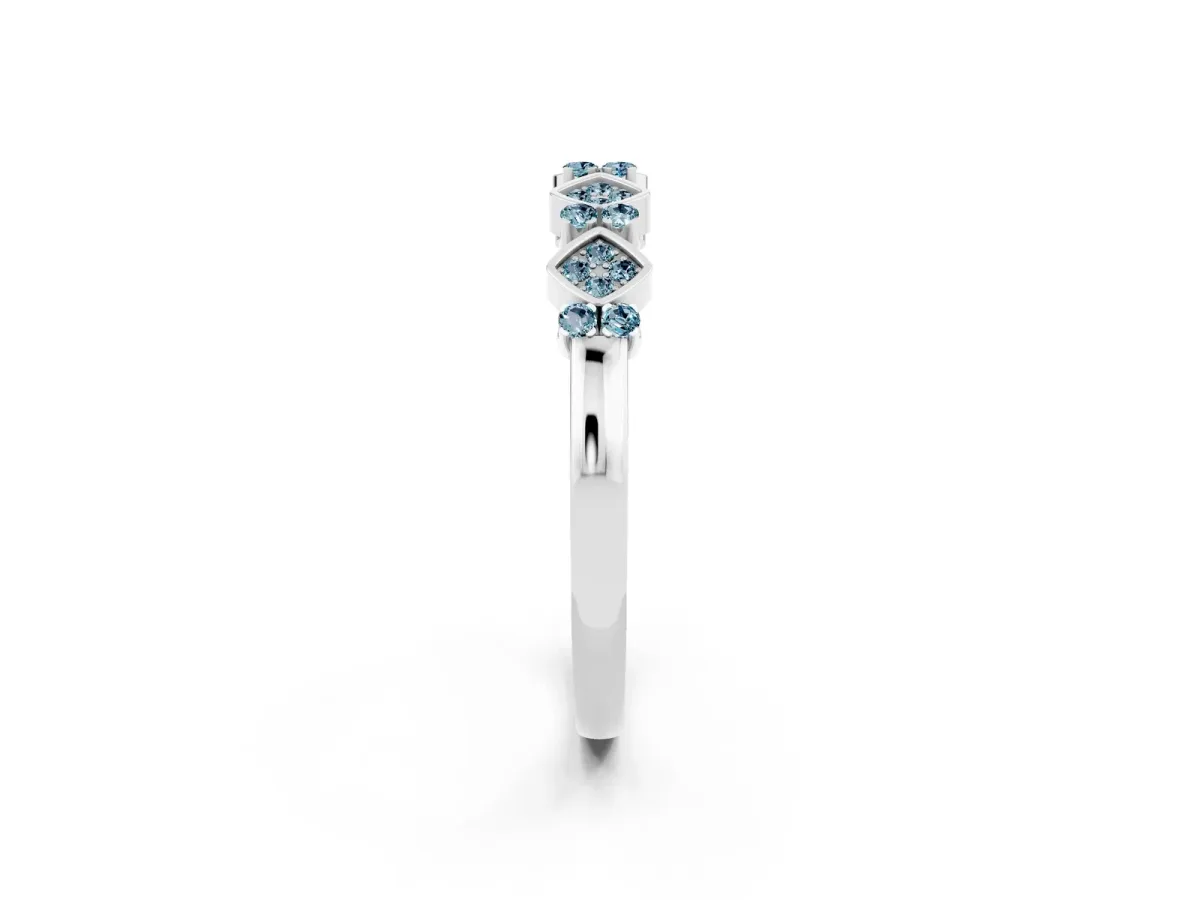Pavé Cushion Aquamarine Cluster Eternity Band with Prong Setting Silver