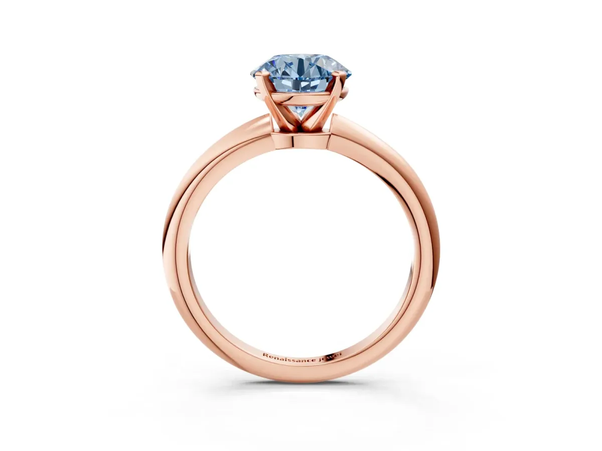 Fancy Blue Round Cut Diamond Solitaire Ring with Six-Prong Setting and Classic Band Rose gold