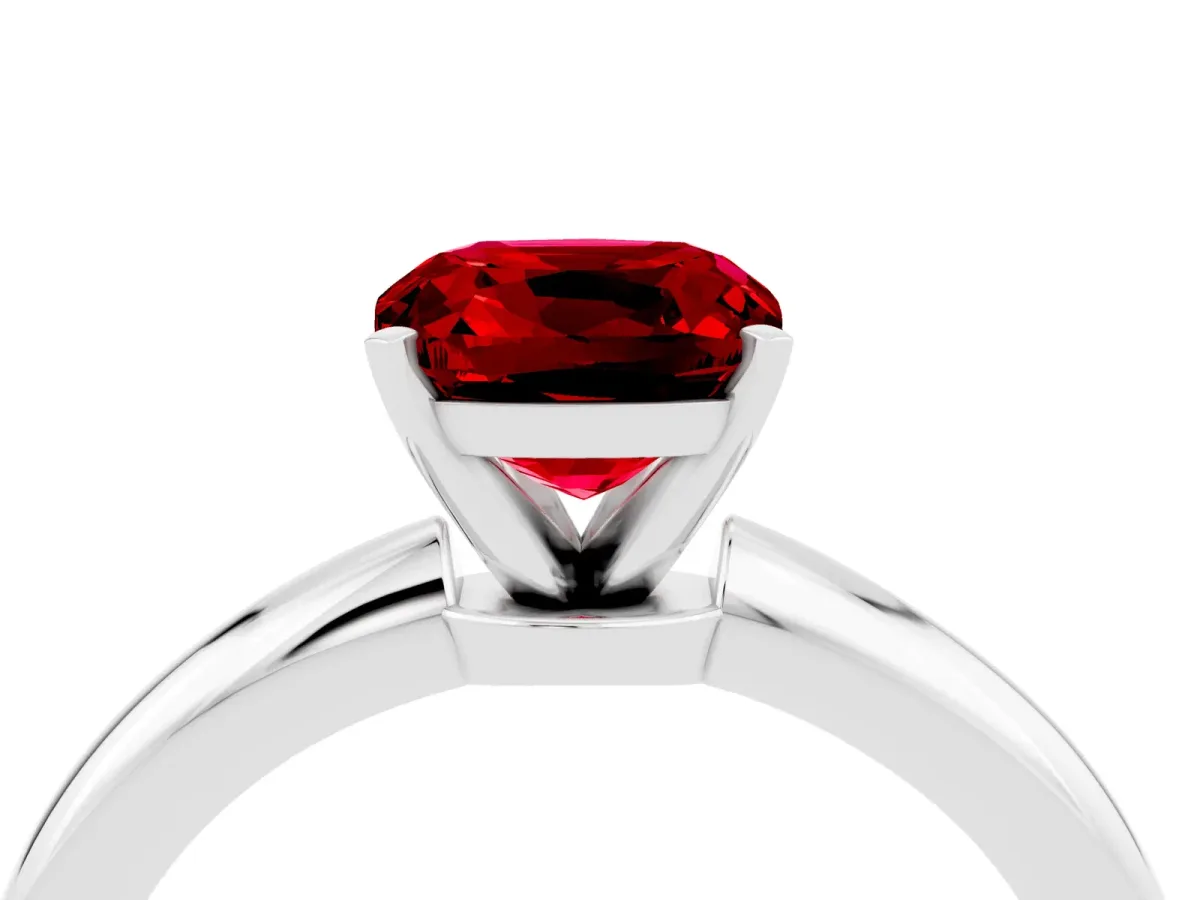 Cushion Cut Ruby Solitaire Ring with Six-Prong Setting and Classic Band White gold