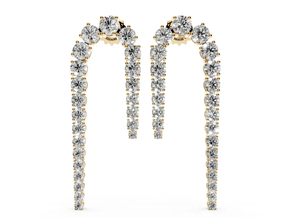 Round Diamond U-Shaped Drop Earrings Yellow gold