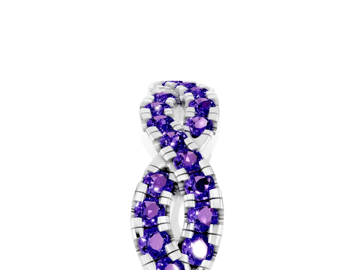 Round Tanzanite Twisted Eternity Band with Pavé and Shared Prong Setting White gold