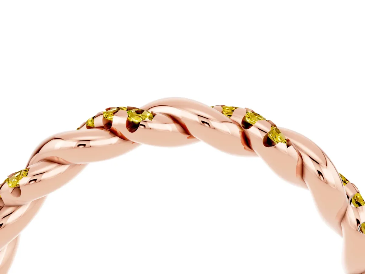 Twisted Pavé Round Yellow Sapphire Eternity Band Rose gold