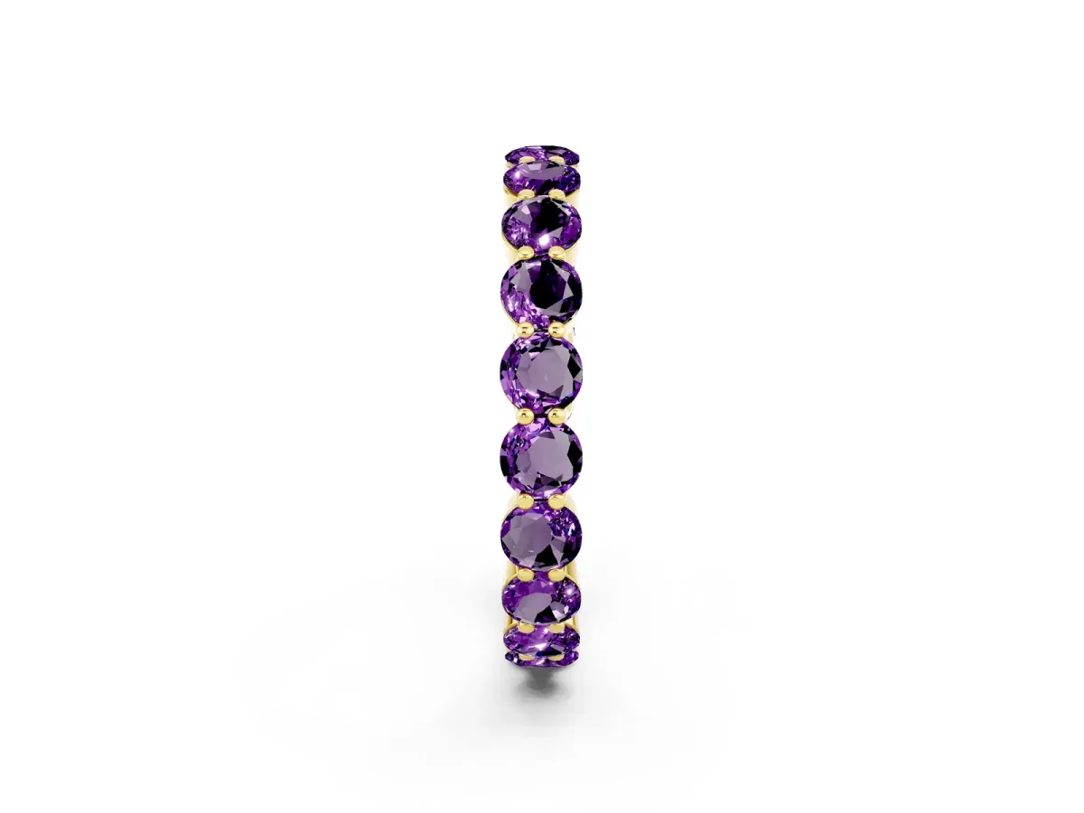 Round Amethyst Eternity Band with U-Prong Setting Yellow gold