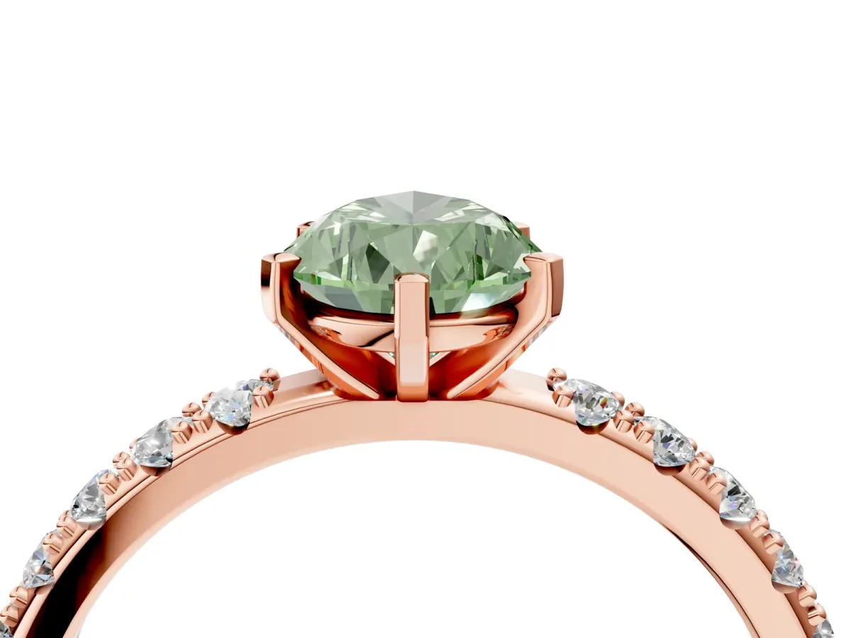Fancy Green Pear Cut Diamond Solitaire Pavé Band with Four-Prong Setting Rose gold