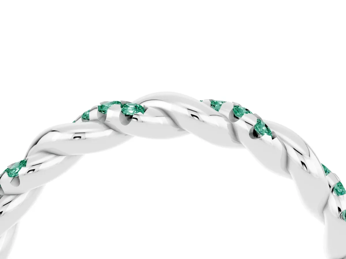 Twisted Pavé Round Green Sapphire Eternity Band Silver