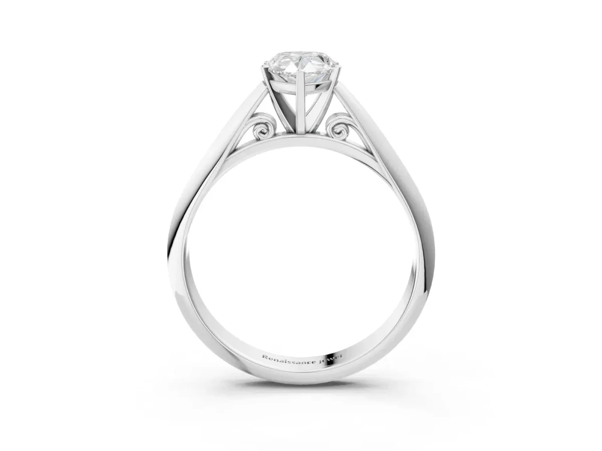 Pear Cut Diamond Solitaire Engagement Ring with Cathedral Setting and Four-Prong Mount White gold