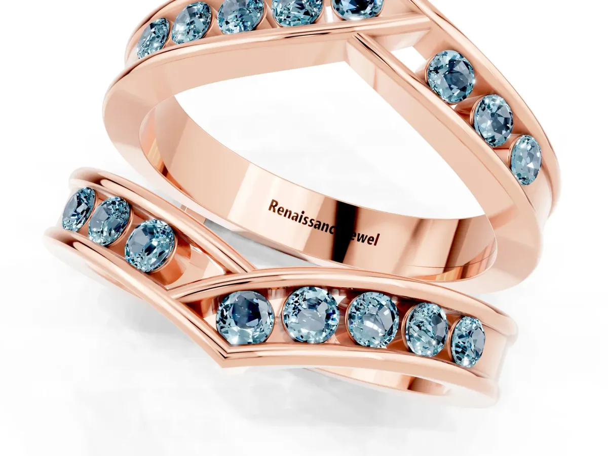 Round Aquamarine Channel-Set Chevron Band Rose gold
