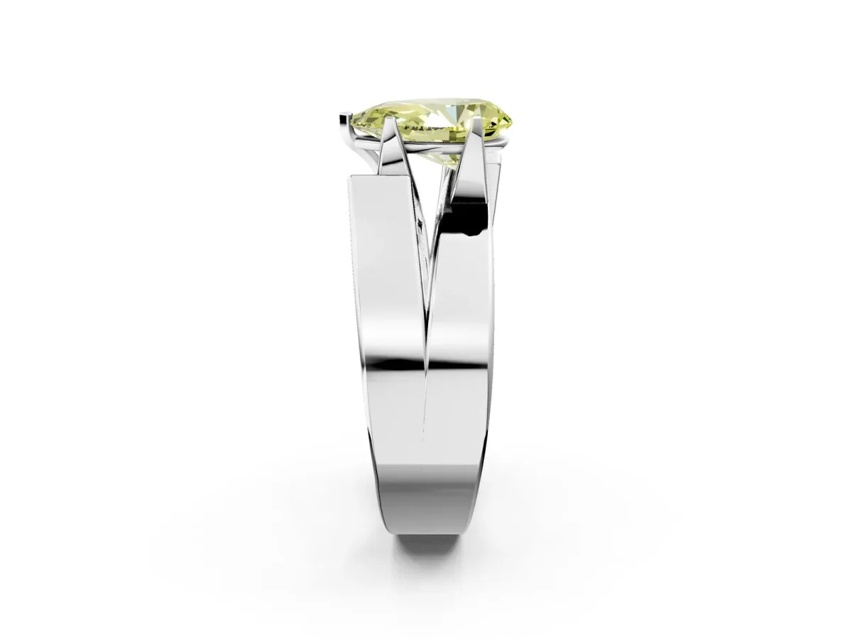 Fancy Yellow Modern Tension Set Pear Cut Diamond Solitaire Wide Band Ring Platinum