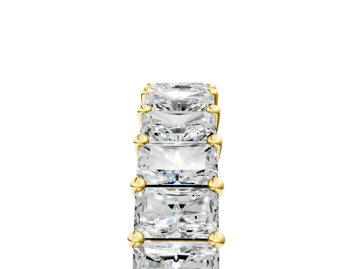 radiant Cut half eternity band with shared prong setting Yellow gold