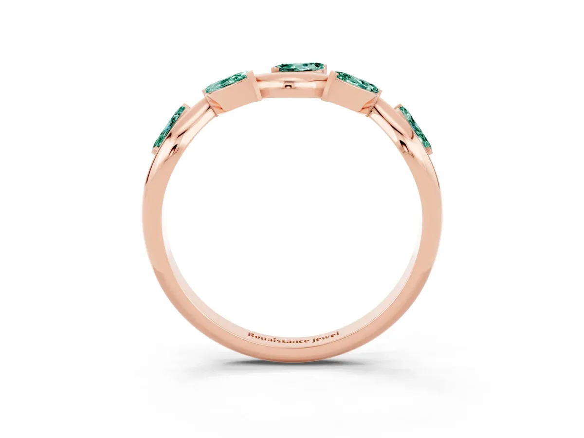 Marquise Green Sapphire Twisted Band with Prong Setting Rose gold