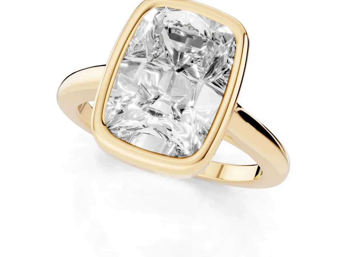 Old Mine Elongated Cushion Diamond Bezel Set Ring Yellow gold