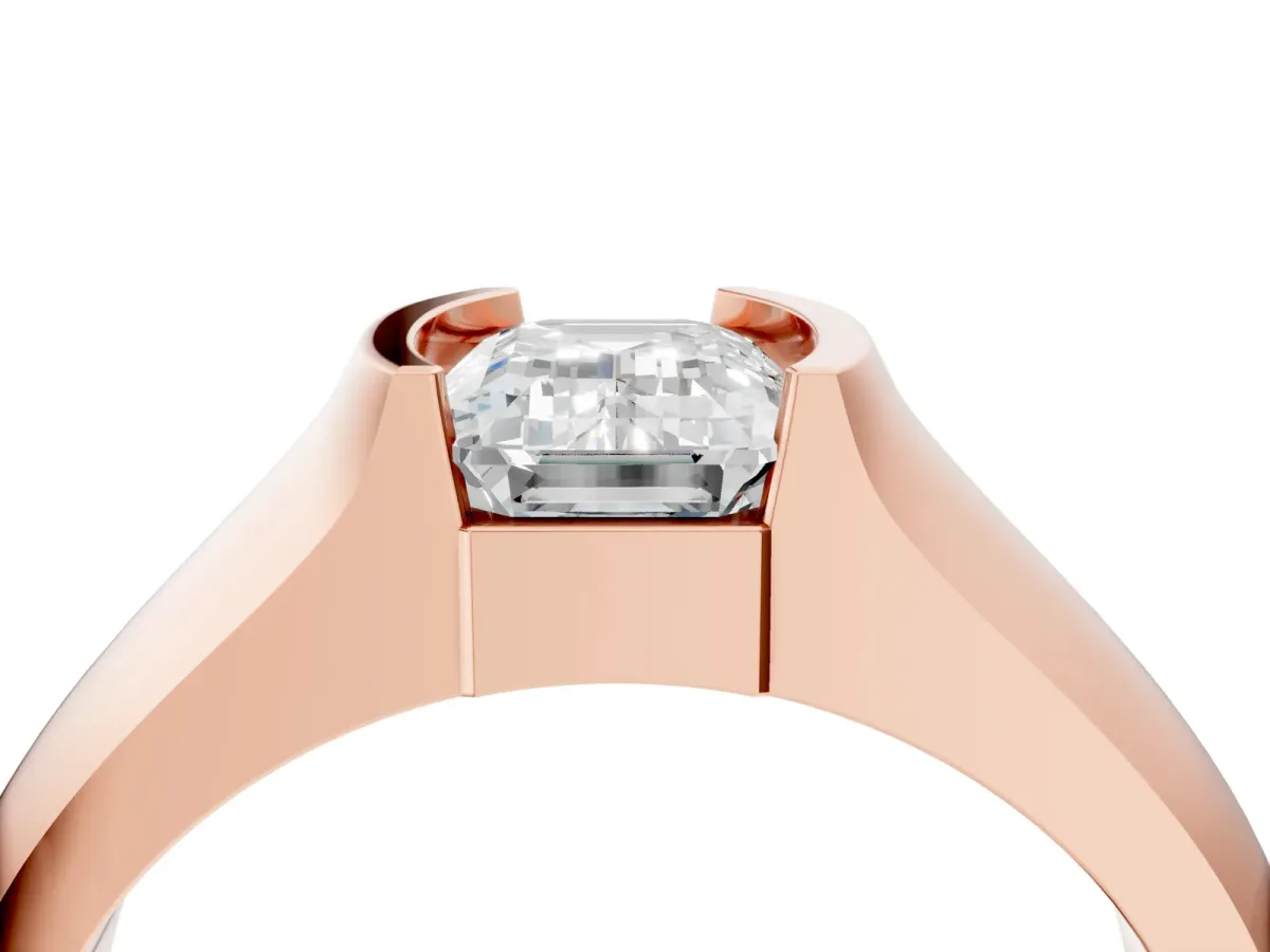 Emerald Cut Solitaire Bezel Set Diamond Ring with Wide Band Rose gold