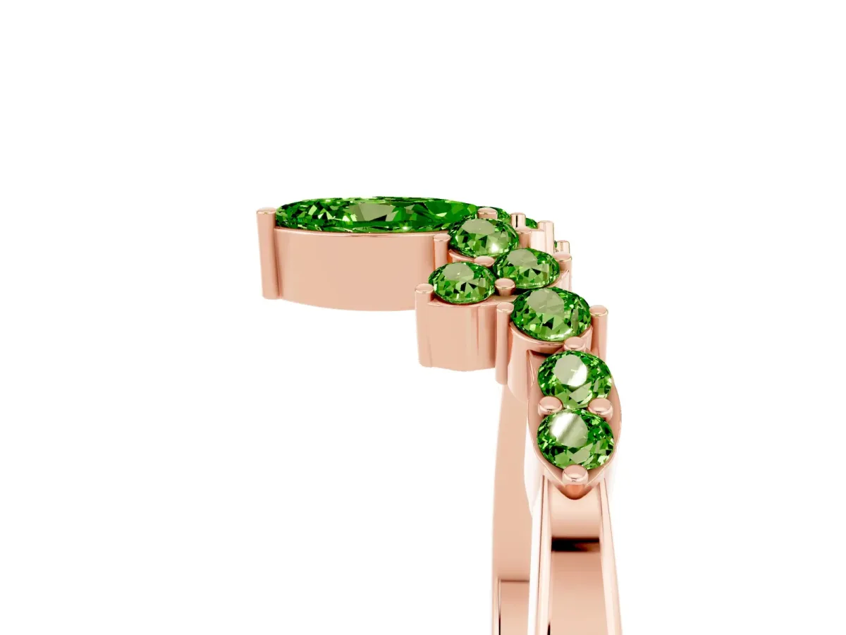 Marquise and Round Peridot Chevron Band with Prong Setting Rose gold