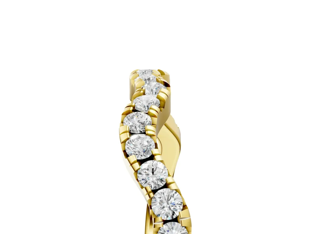 Round Diamond Scalloped Pavé Wedding Band with Shared Prong Setting Yellow gold