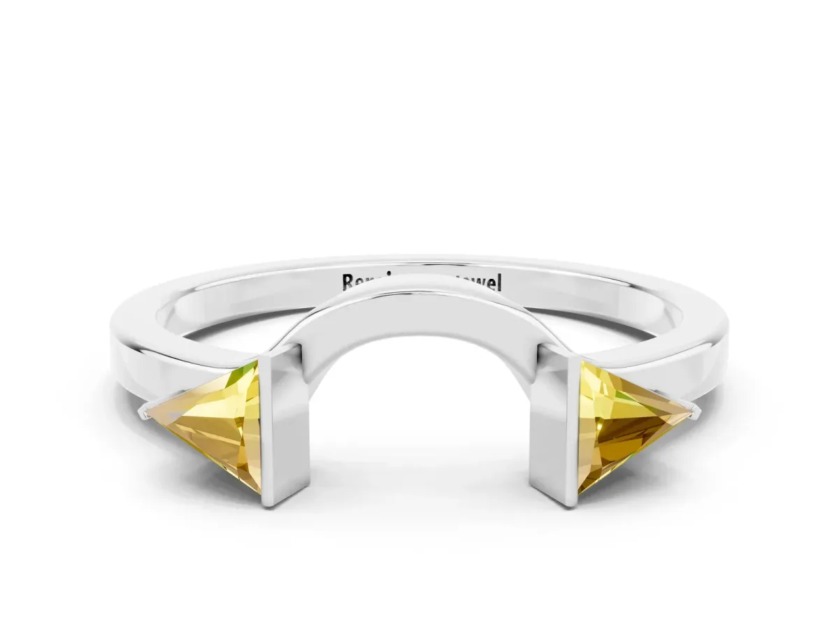 Trillion Yellow Sapphire Open Band Ring with Bezel Setting White gold