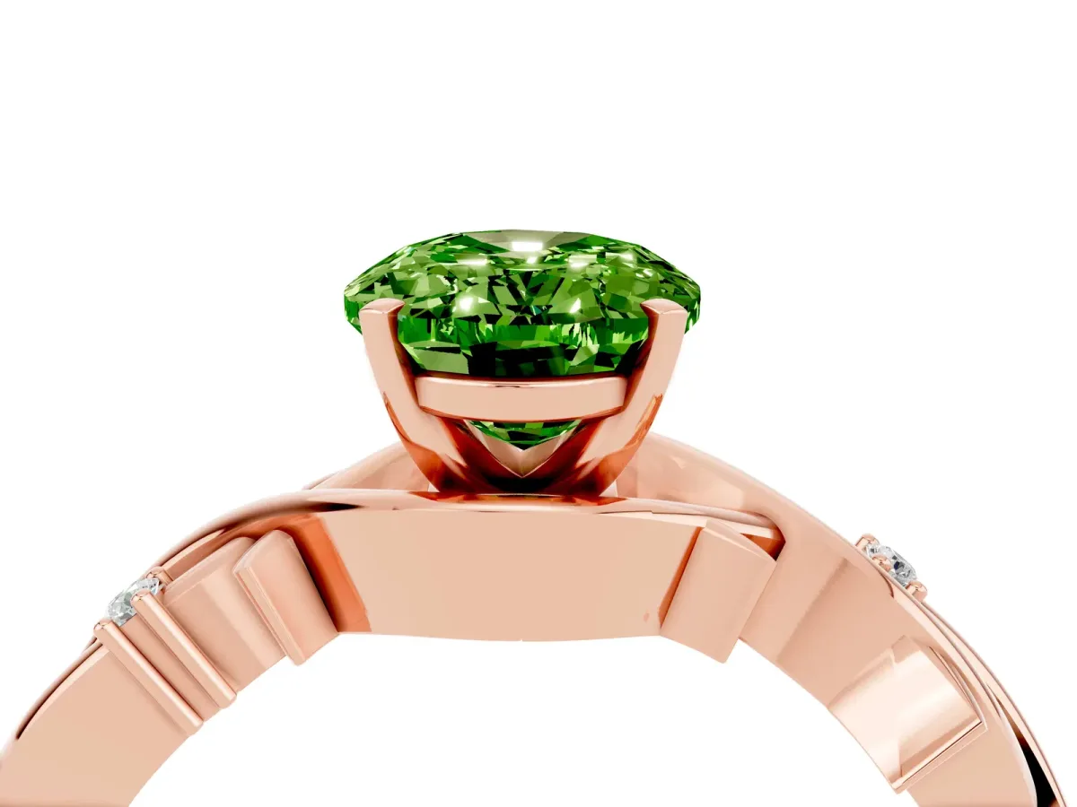 Oval Cut Peridot Solitaire Ring with Twisted Band and Prong Setting Rose gold
