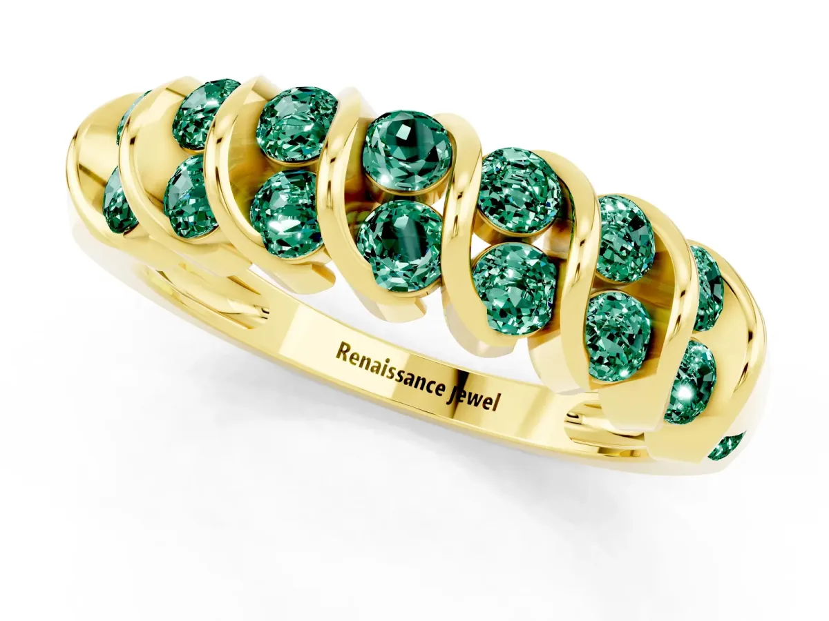 Channel Set Round Green Sapphire Multi-Row Band Yellow gold