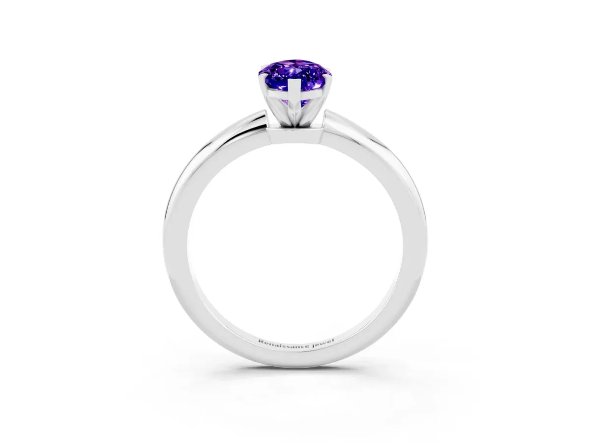 Marquise Cut Tanzanite Solitaire Ring with Six-Prong Setting and Classic Band Silver