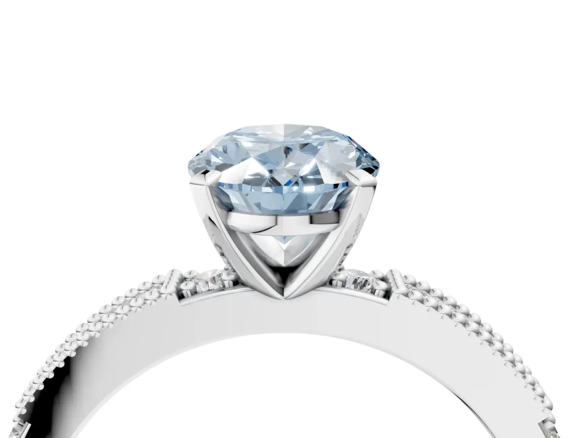 Fancy Blue Oval Cut Solitaire with Pavé Band and Four-Prong Setting White gold