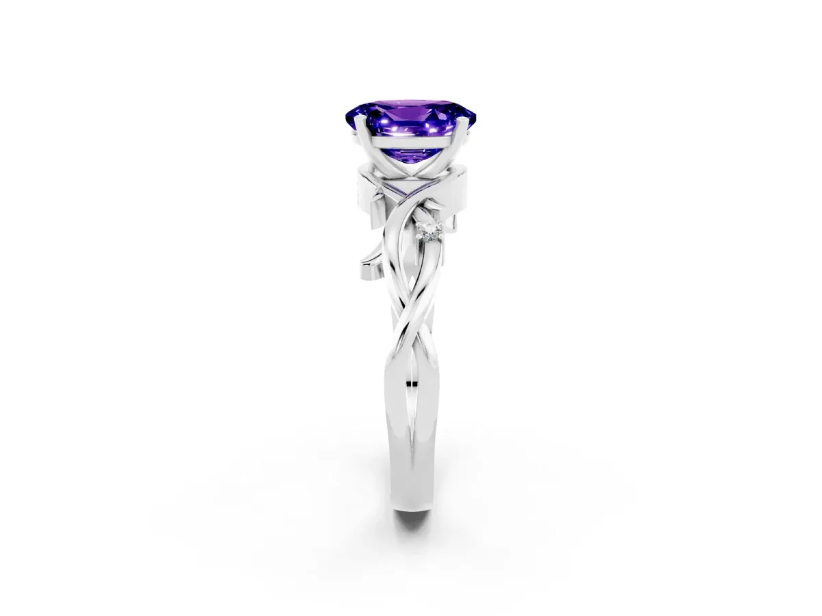 Oval Cut Tanzanite Solitaire Ring with Twisted Band and Prong Setting Silver