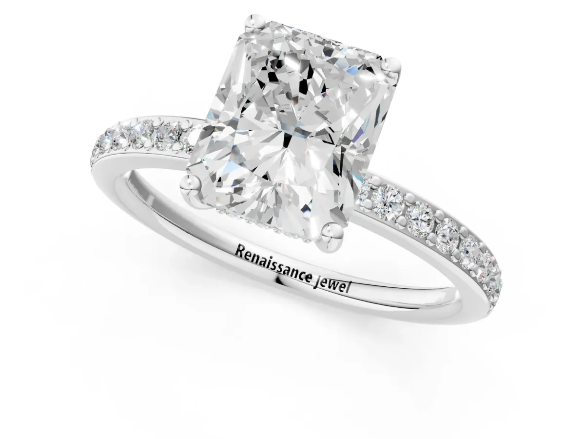 Radiant Cut Cut Diamond Pavé Band Ring with Four-Prong Setting Platinum