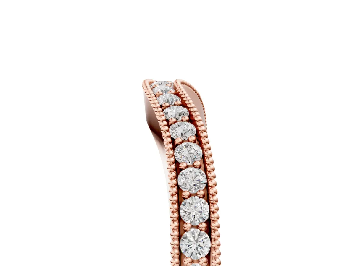 Pavé Round Diamond Curved Band with Milgrain Edge Rose gold