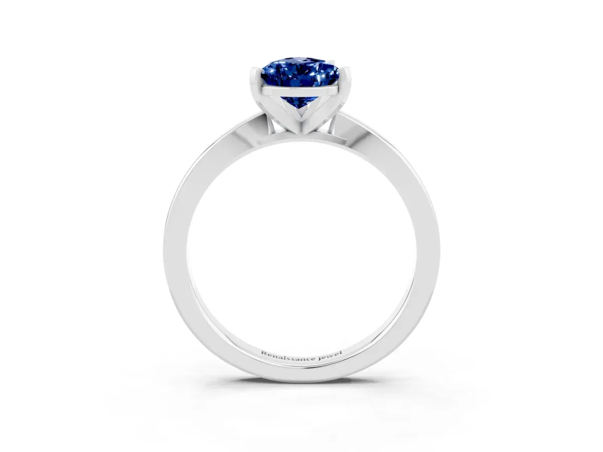 Pear Cut Blue Sapphire Solitaire Engagement Ring with Classic Band and Four-Prong Setting Silver