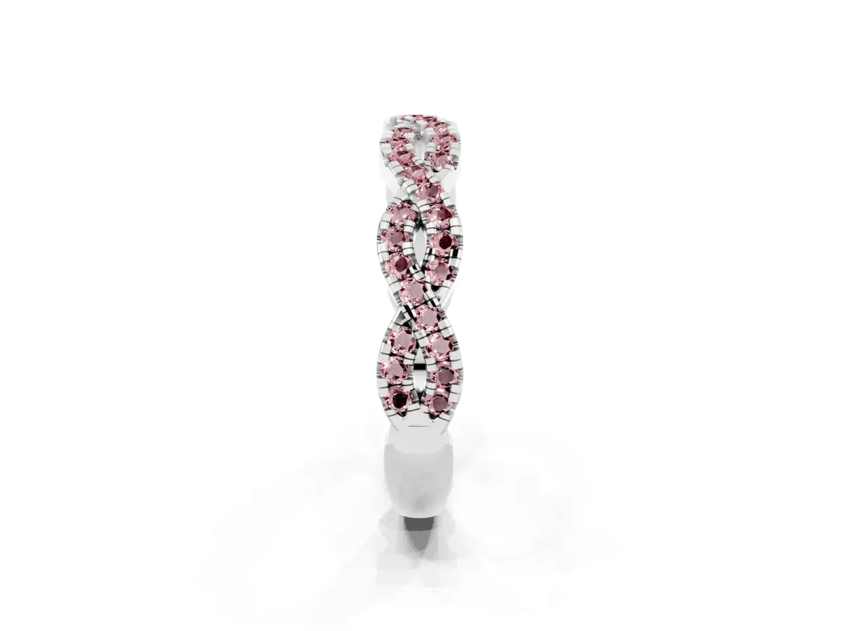Round Morganite Twisted Eternity Band with Pavé and Shared Prong Setting Platinum