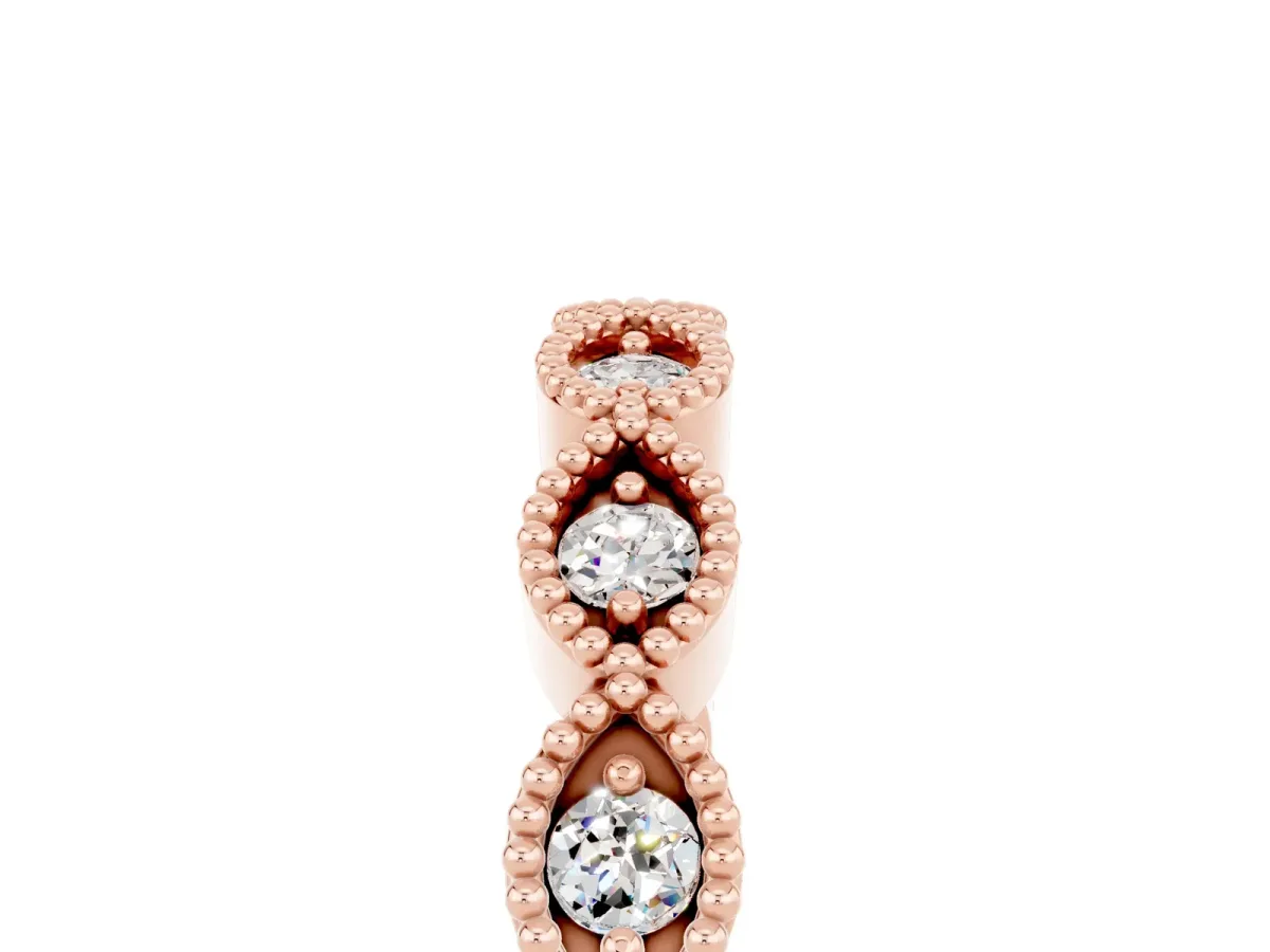 Milgrain Marquise Moissanite Half Eternity Band with Bezel Setting Rose gold