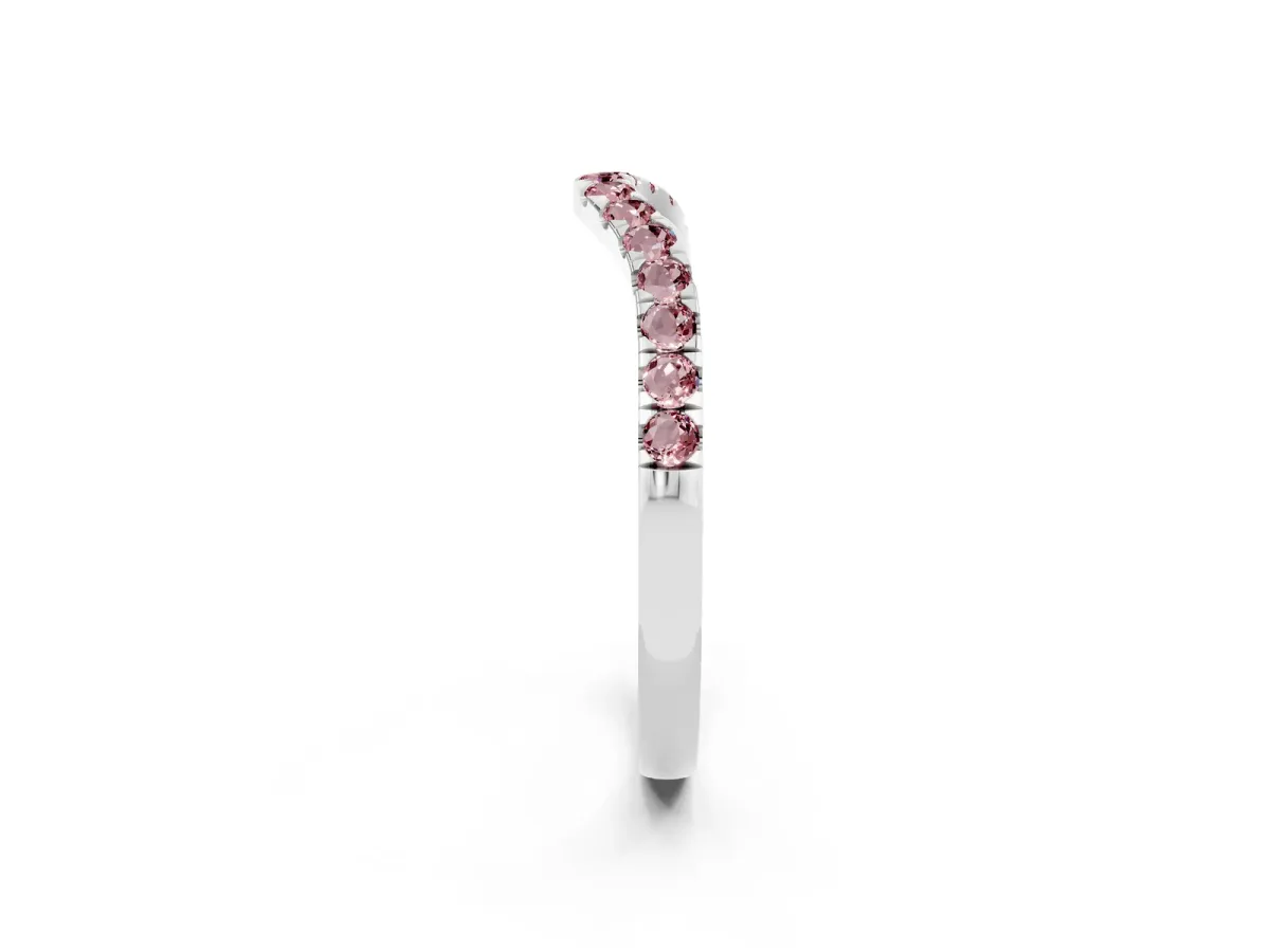Curved Pavé Round Morganite Wedding Band with Shared Prong Setting Platinum