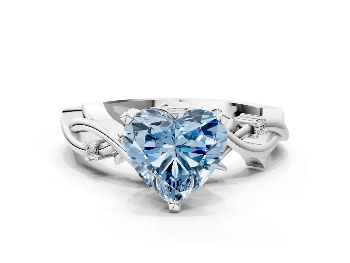 Fancy Blue Heart Cut Diamond Solitaire Ring with Twisted Band and Prong Setting Platinum