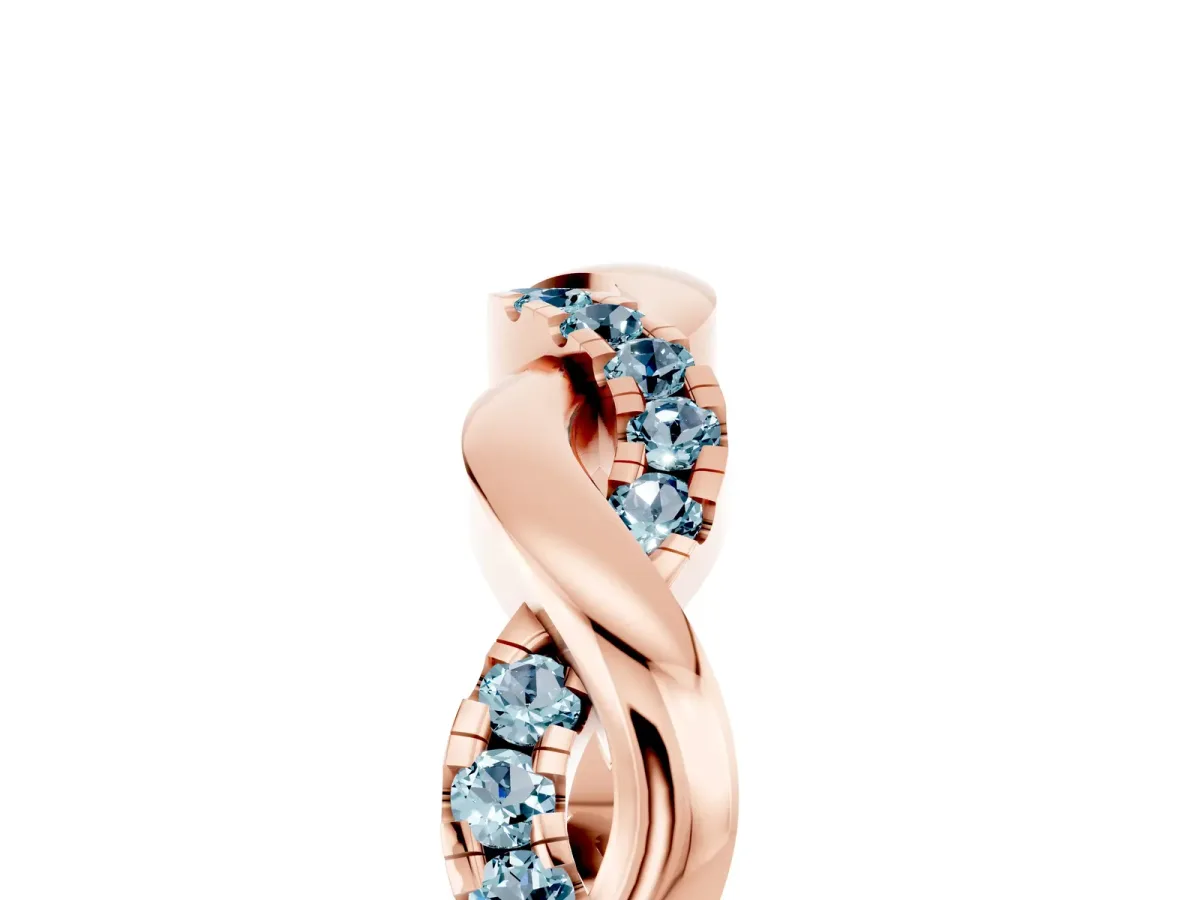 Pavé Round Aquamarine Twist Eternity Band with Shared Prong Setting Rose gold