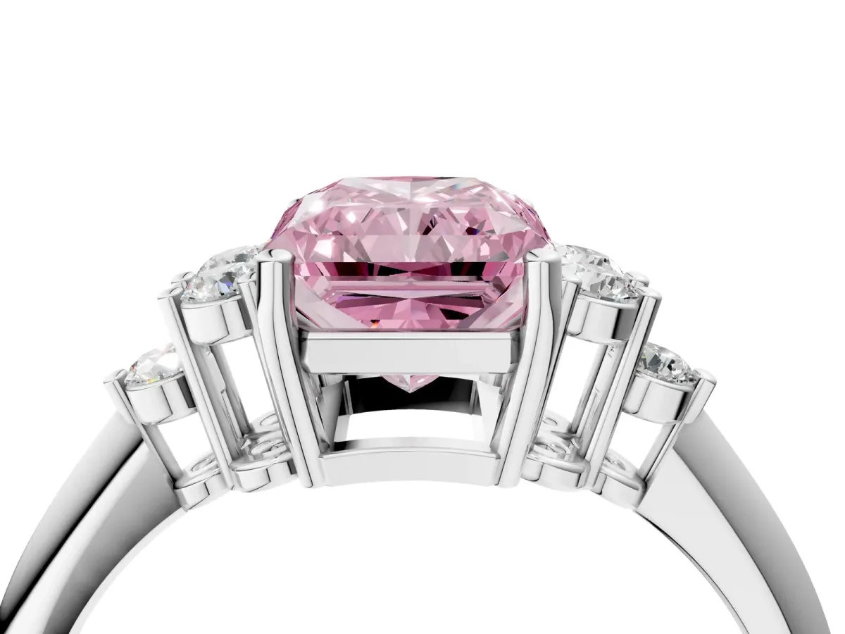 Fancy Pink Radiant Cut Cut Diamond Cluster Ring with Solitaire Band and Four-Prong Setting Platinum